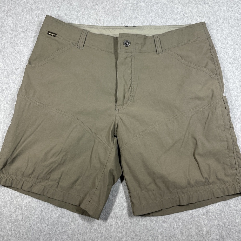 Kuhl Radikl Cargo Hiking Shorts Size 36x8 Khaki Nylon Outudoor Trails Gorpcore